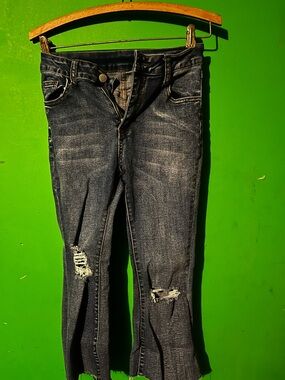 SHEIN Dark Blue Distressed Ankle Jeans